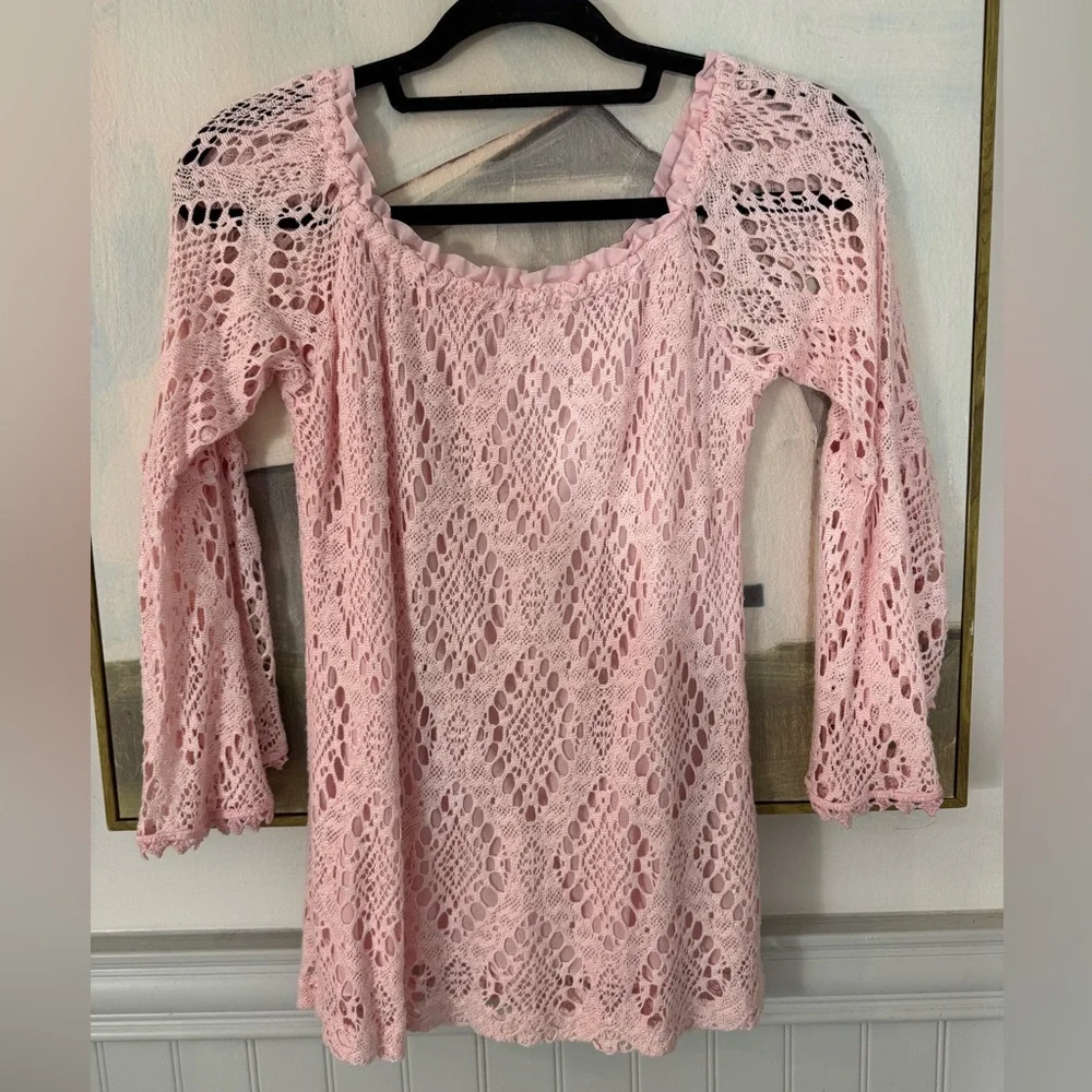 TEMPTATION POSITANO Designer Lace Light Baby Pink Top Blouse Size XS - Picture 1 of 7